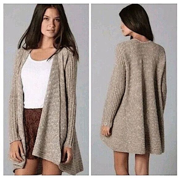 Free People Boho Ribbed Wool Blend Open Front Cardigan Sweater Knit - Picture 12 of 12